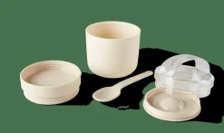 CASA FRESHMOOD Pot à Petit Déjeuner +cuillère 32cl Blanc, Brun, Vert