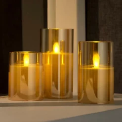 CASA ION Bougies LED Set De 3 Ambre