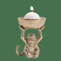 CASA MONKEY Support Bougie Chauffe-plat Doré