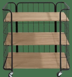 CASA OSLO Étagère Trolley 3 Tablettes Noir, Naturel
