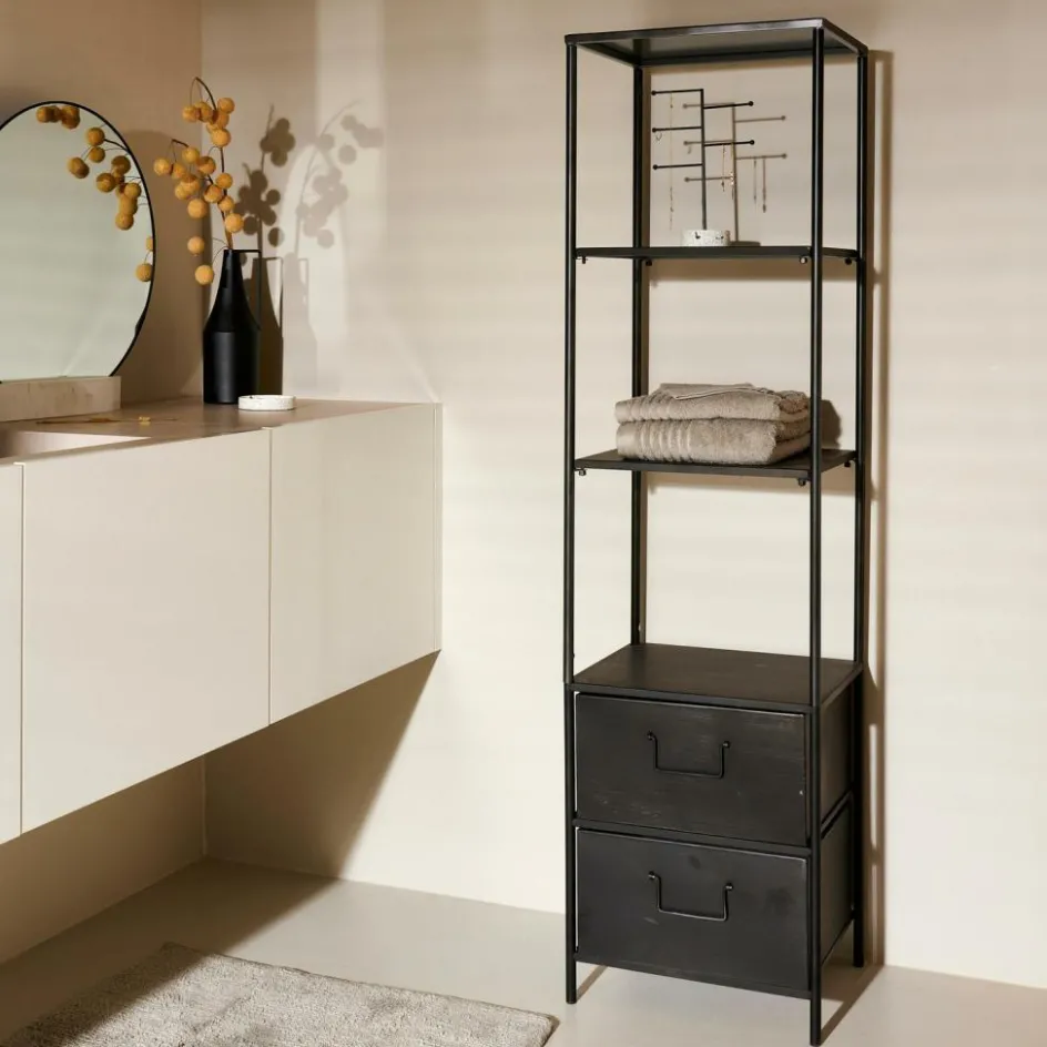 CASA PHARMA Étagère Murale Avec 2 Tiroirs Noir