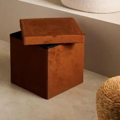 CASA STOR Pouf Pliable Avec Rangement Caramel