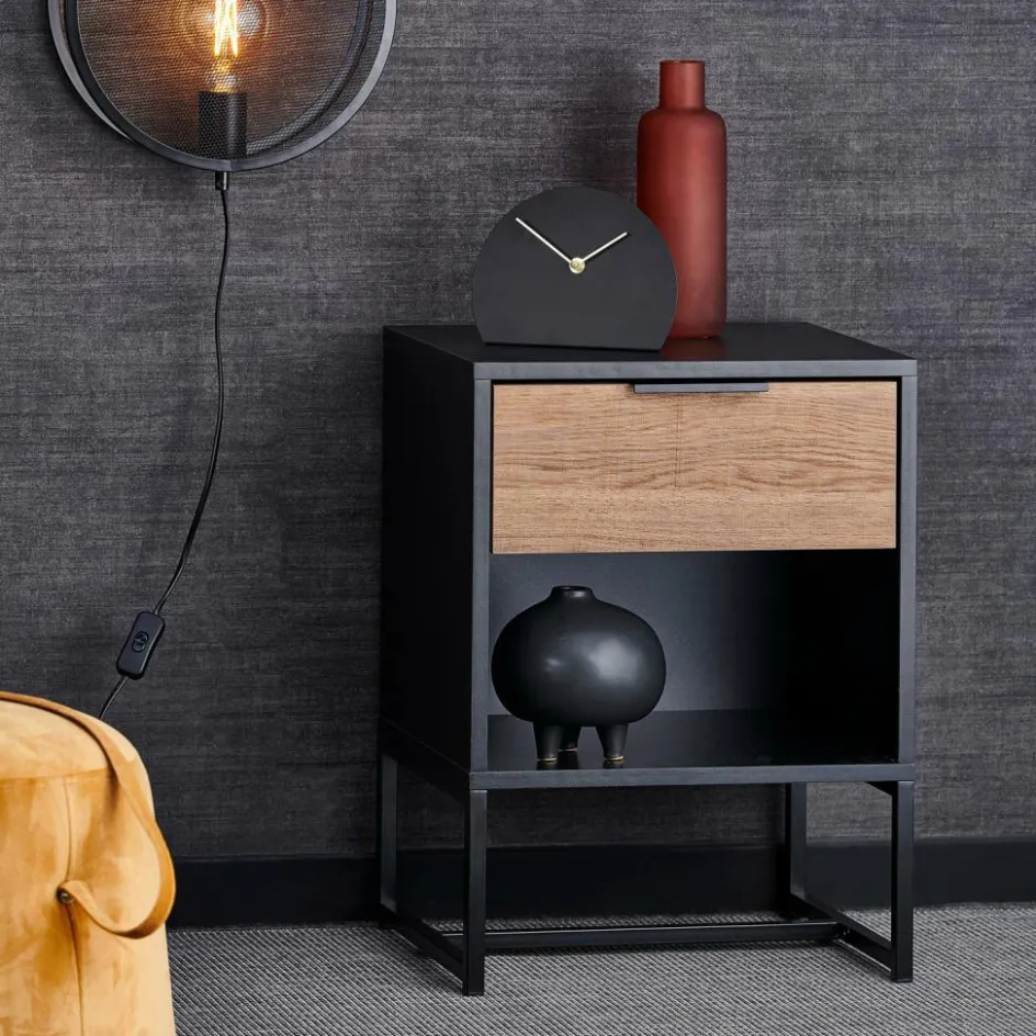 CASA TRENTON Table De Chevet Noir, Naturel