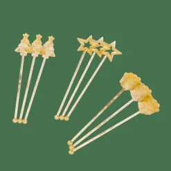 CASA X-MAS Bâtonnets à Cocktail Set De 12 Mélange De 3 Formes Doré, Transparent